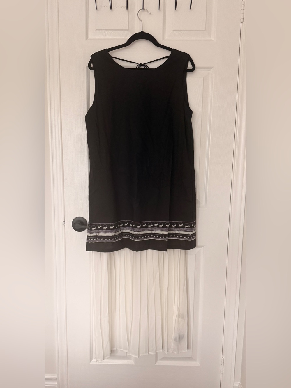 Uma Wang Sleeveless Black High-Low Flax Dress with White Chiffon Hem(OEM)